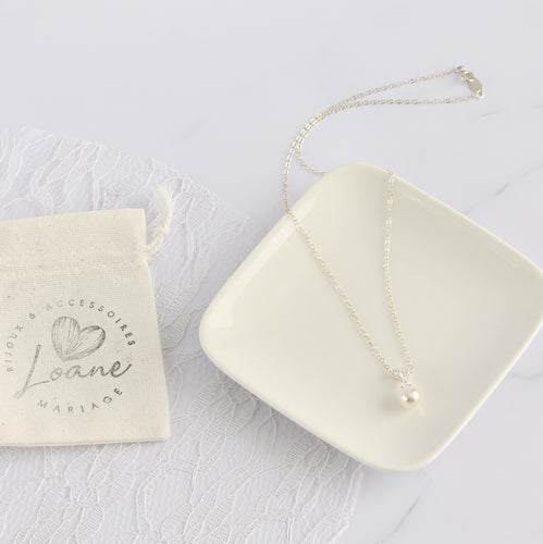 Collier mariée pendentif perle nacrée blanche strass swarovski