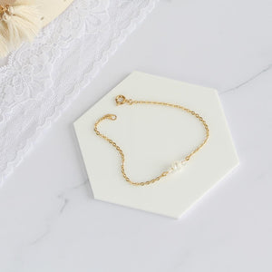 Bracelet mariage doré or fin perle nacre naturelle blanche